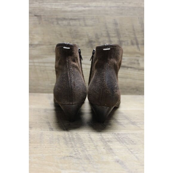 Maison‎ Martin Margiela distressed suede leather triangle wedge heel ankle boots - Picture 3 of 16